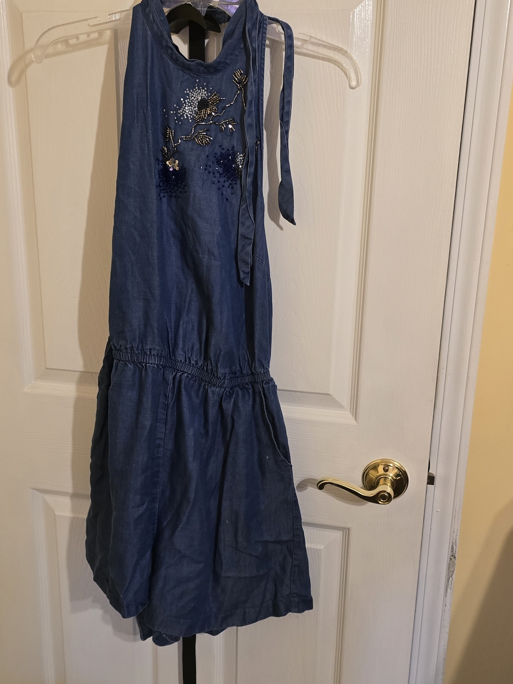 Jennifer Lopez Blue Beaded Halter Romper